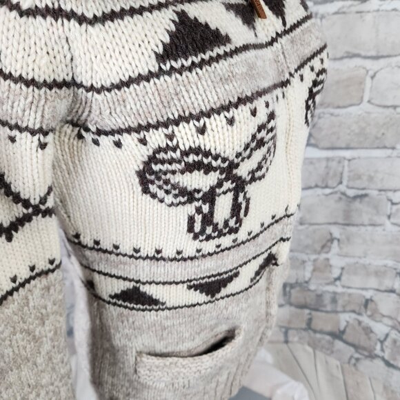 Aritzia TNA Sea to Sky Lambswool Zip Front Cardigan Logo Brown Cream Size Medium - Picture 15 of 16